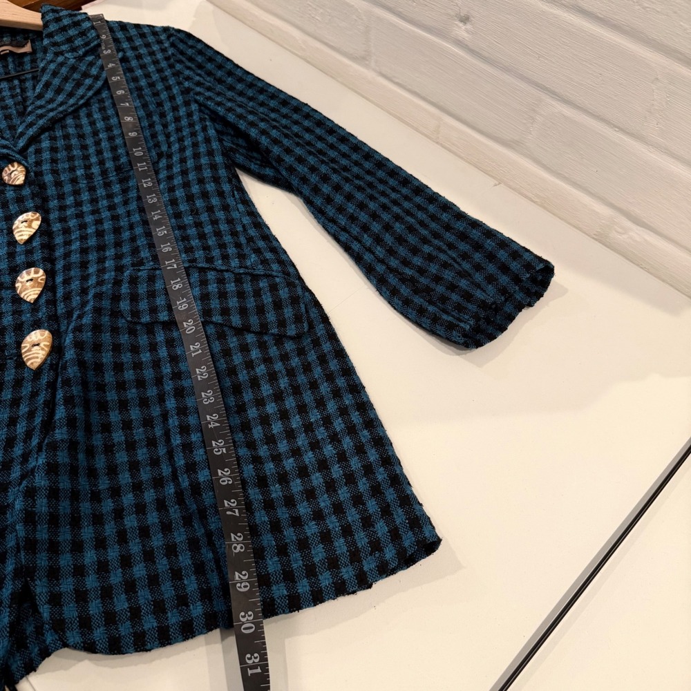 Romeo Gigli 100% Silk Gingham Blazer Blue Black Italian Designer Jacket 42 Small - Picture 15 of 15